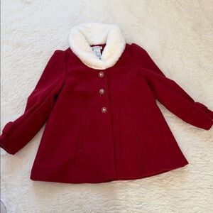 cupcakes & cashmere Red Peacoat with Cream Faux Fur Collar